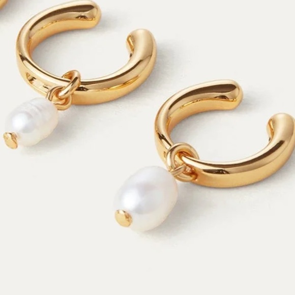 Gold Pearl Drop Huggie Earring - Women Jewelry - Picture 2 of 3